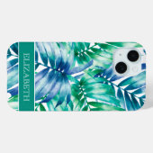 Tropisch Blauw Groen Palmvaten Persoonlijke naam Case-Mate iPhone Case (Achterkant (horizontaal))