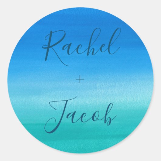 Tropisch blauw & groen strand bruiloft ronde sticker (Voorkant)