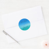 Tropisch blauw & groen strand bruiloft ronde sticker (Envelop)