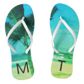 Tropisch blauw/groen strand en palmbomen Initiaal Teenslippers (Voetbed)