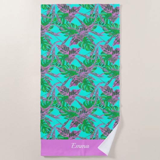 Tropisch blauw groene firmanaam initiaal modern st strandlaken (Voorkant)