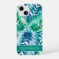Tropisch Blauw Groene Palmbladeren Persoonlijke Na