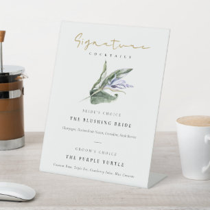 Tropisch blauw handtekening Drink Cocktails Reclamebord Met Voetstuk