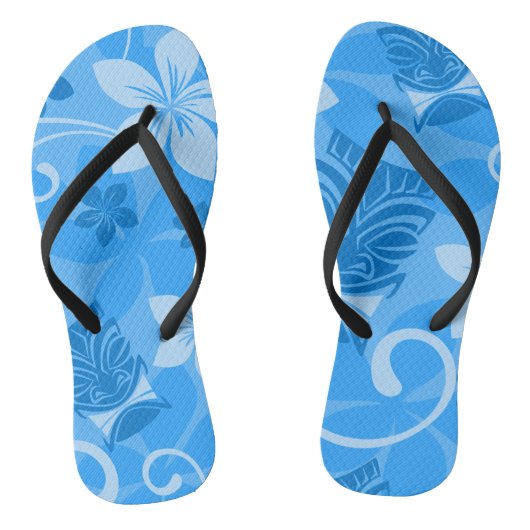 Tropisch blauw Hawaiian Tiki maskers Teenslippers (Voetbed)