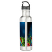 Tropisch blauw hemelsnijdsel vertrekt zomernaam waterfles  (Achterkant)