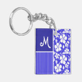 Tropisch Blauw Hibiscus Bloem; Bloem Sleutelhanger (Voorkant Links)