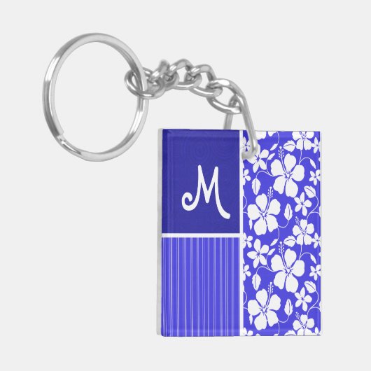 Tropisch Blauw Hibiscus Bloem; Bloem Sleutelhanger (Voorkant Links)