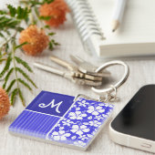 Tropisch Blauw Hibiscus Bloem; Bloem Sleutelhanger (Voorkant Rechts)