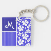 Tropisch Blauw Hibiscus Bloem; Bloem Sleutelhanger (Achterkant)