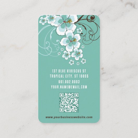 Tropisch blauw Hibiscus-bloemen en zwenkrietjes Visitekaartje (Achterkant)