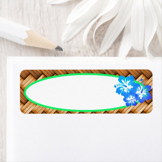 Tropisch Blauw Hibiscus Bloemen Retro Style Label (Insitu)