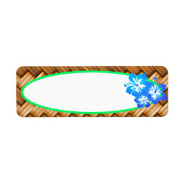 Tropisch Blauw Hibiscus Bloemen Retro Style Label