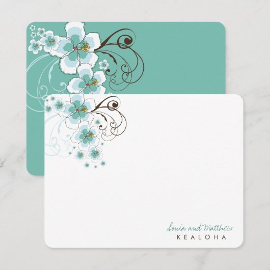 Tropisch Blauw Hibiscus Bruiloft Dank u Opmerking Notitiekaartje (Voorkant / Achterkant)