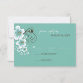 Tropisch Blauw Hibiscus Strand Bestemming Bruiloft RSVP Kaartje (Achterkant)
