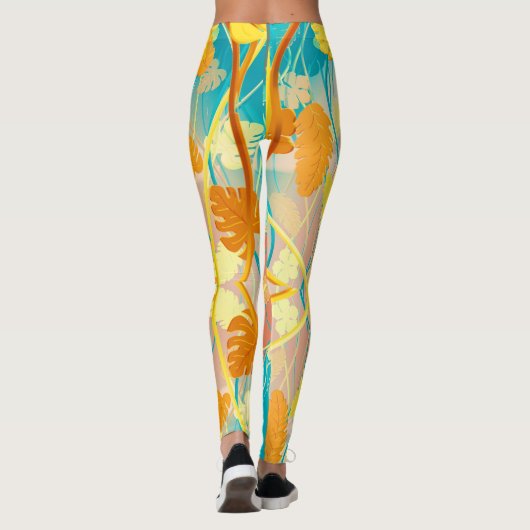 Tropisch Blauw Lagoon Botanisch Leggings (Achterkant)
