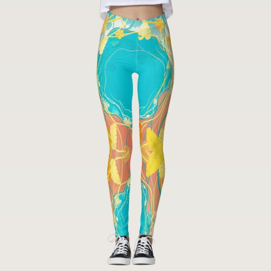 Tropisch Blauw Lagoon Botanisch Leggings (Voorkant)