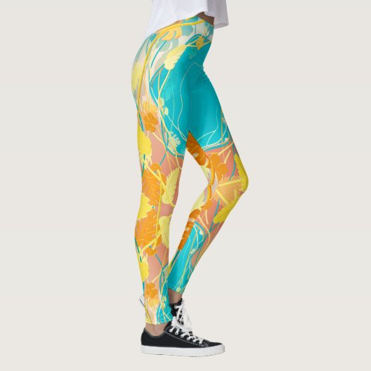 Tropisch Blauw Lagoon Botanisch Leggings (Rechts)