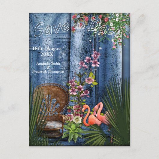 Tropisch blauw marmerpaleis aankondigingskaart (Voorkant)