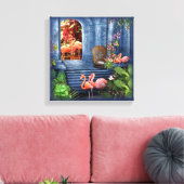 Tropisch  blauw marmerpaleis canvas afdruk (Insitu (Woonkamer))