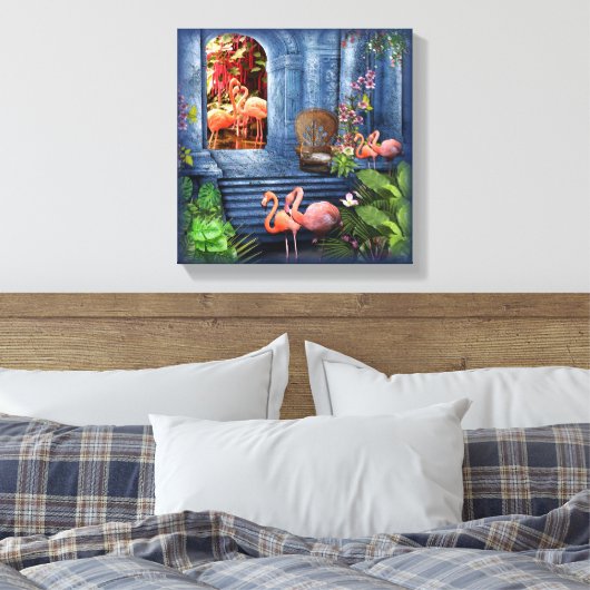 Tropisch  blauw marmerpaleis canvas afdruk (Insitu (Slaapkamer))