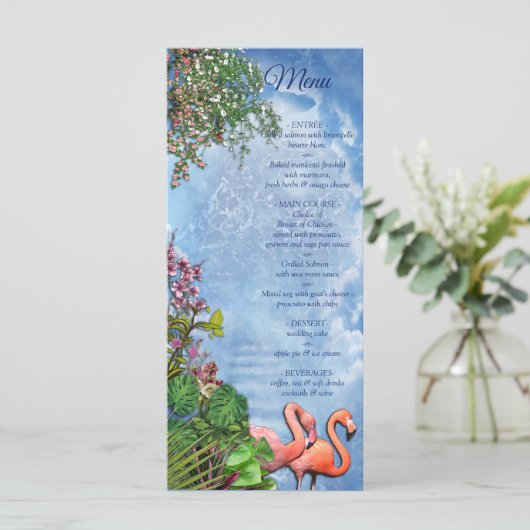 Tropisch blauw marmerpaleis menu (Staand voorkant)