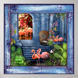 Tropisch  blauw marmerpaleis poster