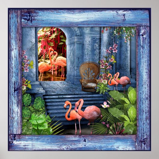 Tropisch  blauw marmerpaleis poster (Voorkant)