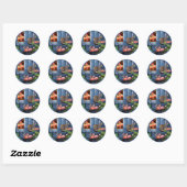 Tropisch  blauw marmerpaleis ronde sticker (Vel)