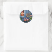 Tropisch  blauw marmerpaleis ronde sticker (Tas)