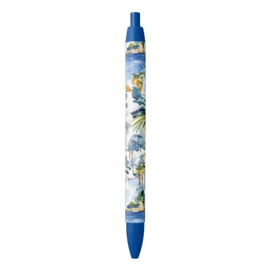 Tropisch blauw Mediterraan huwelijk Zwarte Inkt Pen (Voorkant Verticaal)
