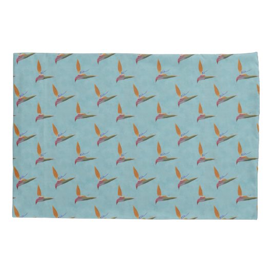 Tropisch Blauw Moderne Paradijsvogel met de hand g Kussensloop (Achterkant-Links)