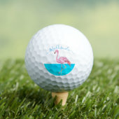 Tropisch Blauw Monogram Naam Zwart Roze Flamingo Golfballen (Insitu Shirt)