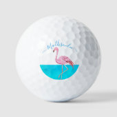 Tropisch Blauw Monogram Naam Zwart Roze Flamingo Golfballen (Voorkant)