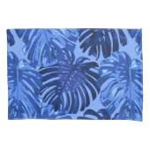 Tropisch Blauw Monstera Oerwoud Bladeren Patroon Kussensloop (Voorkant-Links)