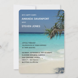 Tropisch blauw oceaanstrand foto bruiloft kaart