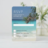 Tropisch blauw oceaanstrand foto bruiloft RSVP kaartje (Staand voorkant)