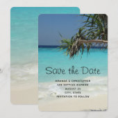 Tropisch blauw oceaanstrand foto bruiloft save the date (Voorkant / Achterkant)