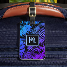 Tropisch blauw paarse palmblad monogram modern