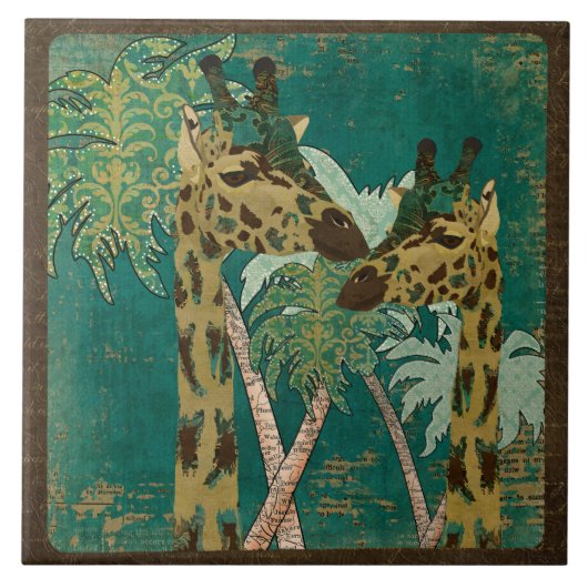 Tropisch blauw Paisley Giraffes Retro Tile Tegeltje (Voorkant)