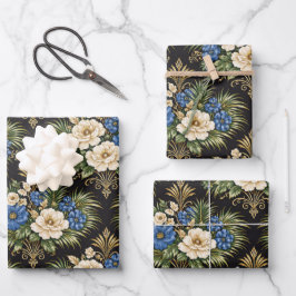 Tropisch Blauw Palm Bloemmotief Inpakpapier Vel