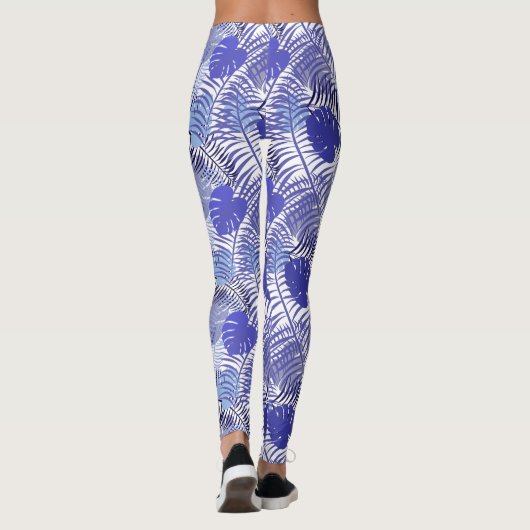 Tropisch blauw palm Leaf Leggings (Achterkant)