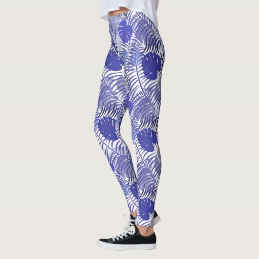 Tropisch blauw palm Leaf Leggings (Links)
