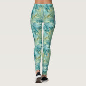 Tropisch Blauw Palmblad Waterverf Patroon Leggings (Achterkant)