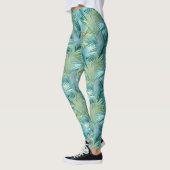 Tropisch Blauw Palmblad Waterverf Patroon Leggings (Links)