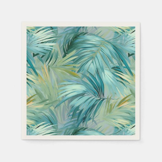 Tropisch Blauw Palmblad Waterverf Patroon Servet (Voorkant)