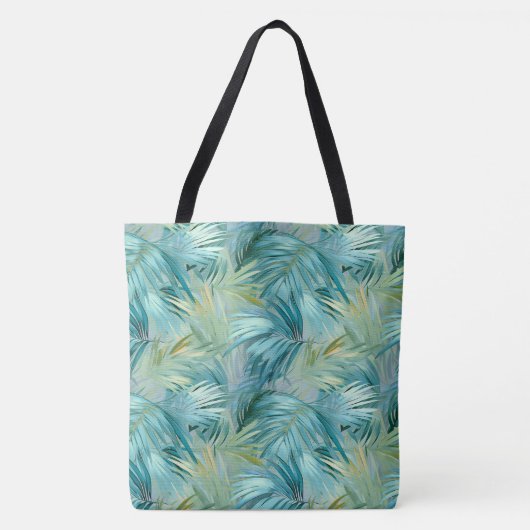 Tropisch Blauw Palmblad Waterverf Patroon Tote Bag (Voorkant)