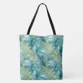 Tropisch Blauw Palmblad Waterverf Patroon Tote Bag (Achterkant)