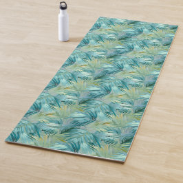 Tropisch Blauw Palmblad Waterverf Patroon Yogamat