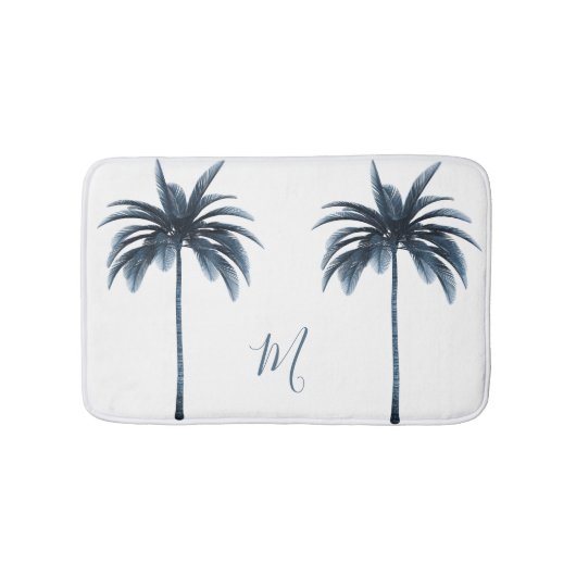 Tropisch blauw palmboom  Elegant Monogram Badmat (Voorkant)
