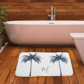 Tropisch blauw palmboom  Elegant Monogram Badmat